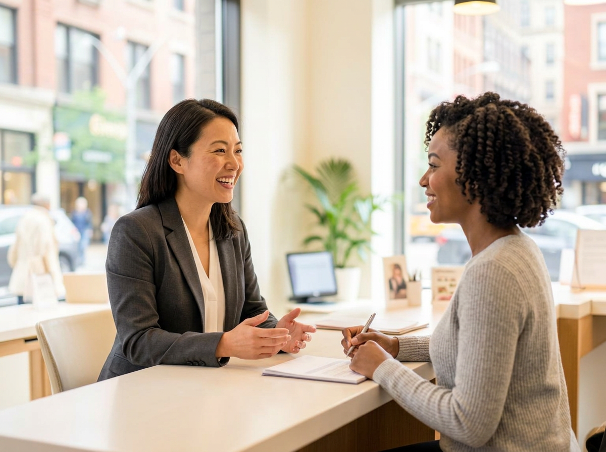 A representative turning a friendly conversation into new business at a New York retail counter